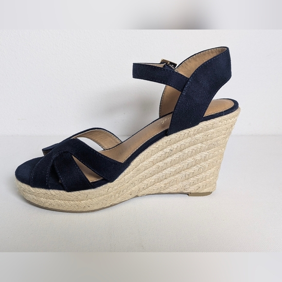 American Eagle Women's Dark Blue Espadrille Wedge Sandal Slingback Heel Sz 6.5 - Picture 5 of 9